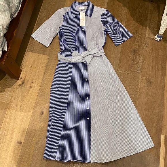 Calvin Klein Dresses & Skirts - NWT Calvin Klein Belted Shirt Dress in Blue/White Stripes - MIDI length - Sz 2